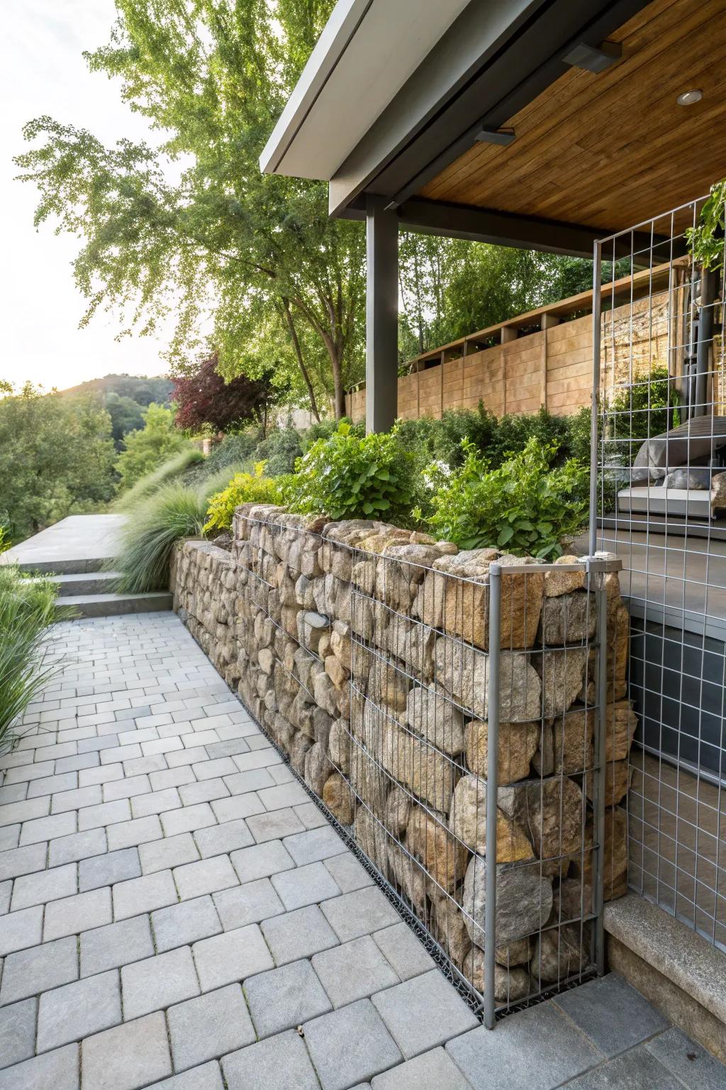 Append texture with stone or gabion walls.