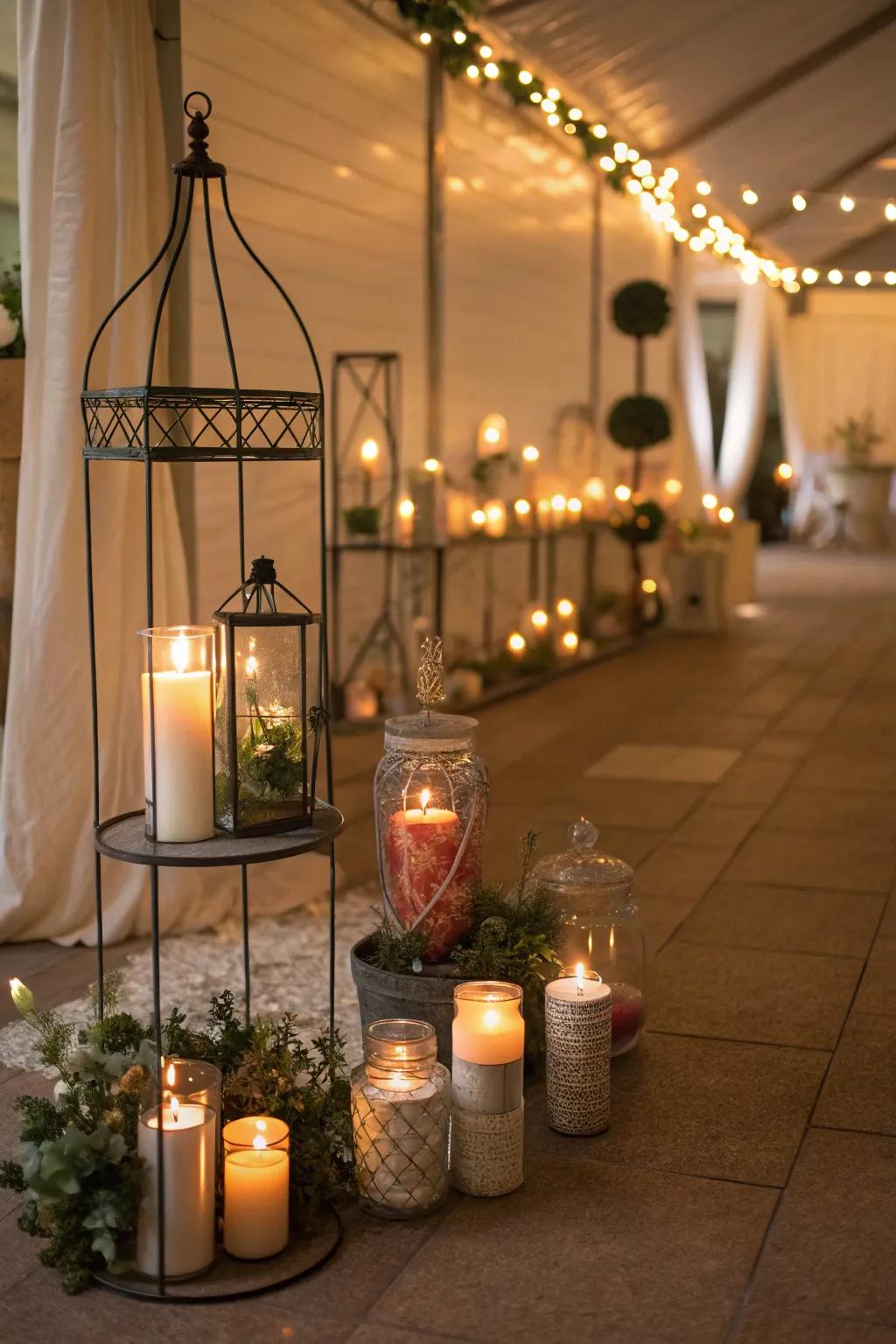 Candles forge a gentle, intimate glow ideal for evening celebrations.