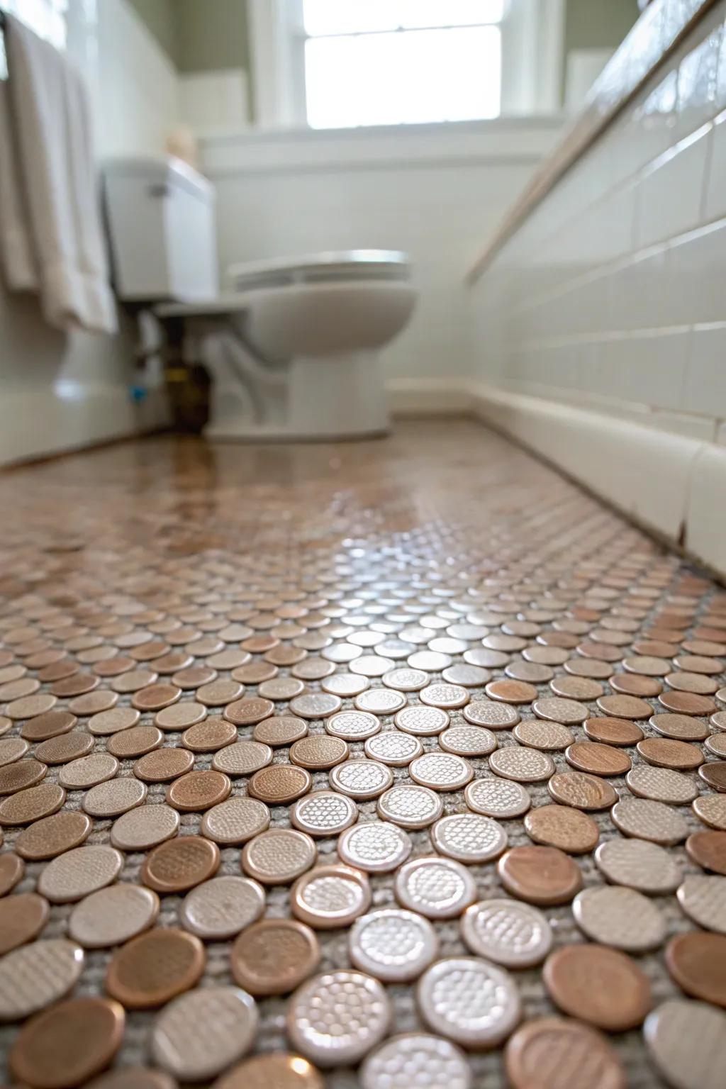 Durable and stylish penny tiles perfect for high-traffic areas.