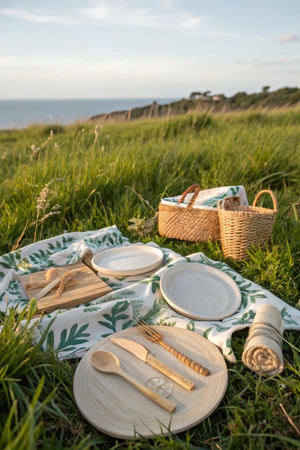 Eco-friendly tableware ensures your picnic is both stylish and sustainable.