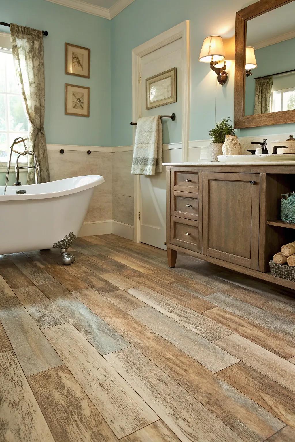 Create timeless class using traditional colors that pay homage to vintage charm. 💫 #VintageDecor #BathroomInspo