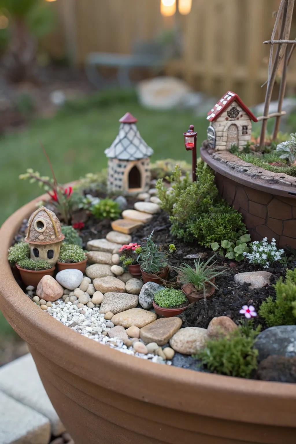 Craft a magical-inspired world in a planting bed.