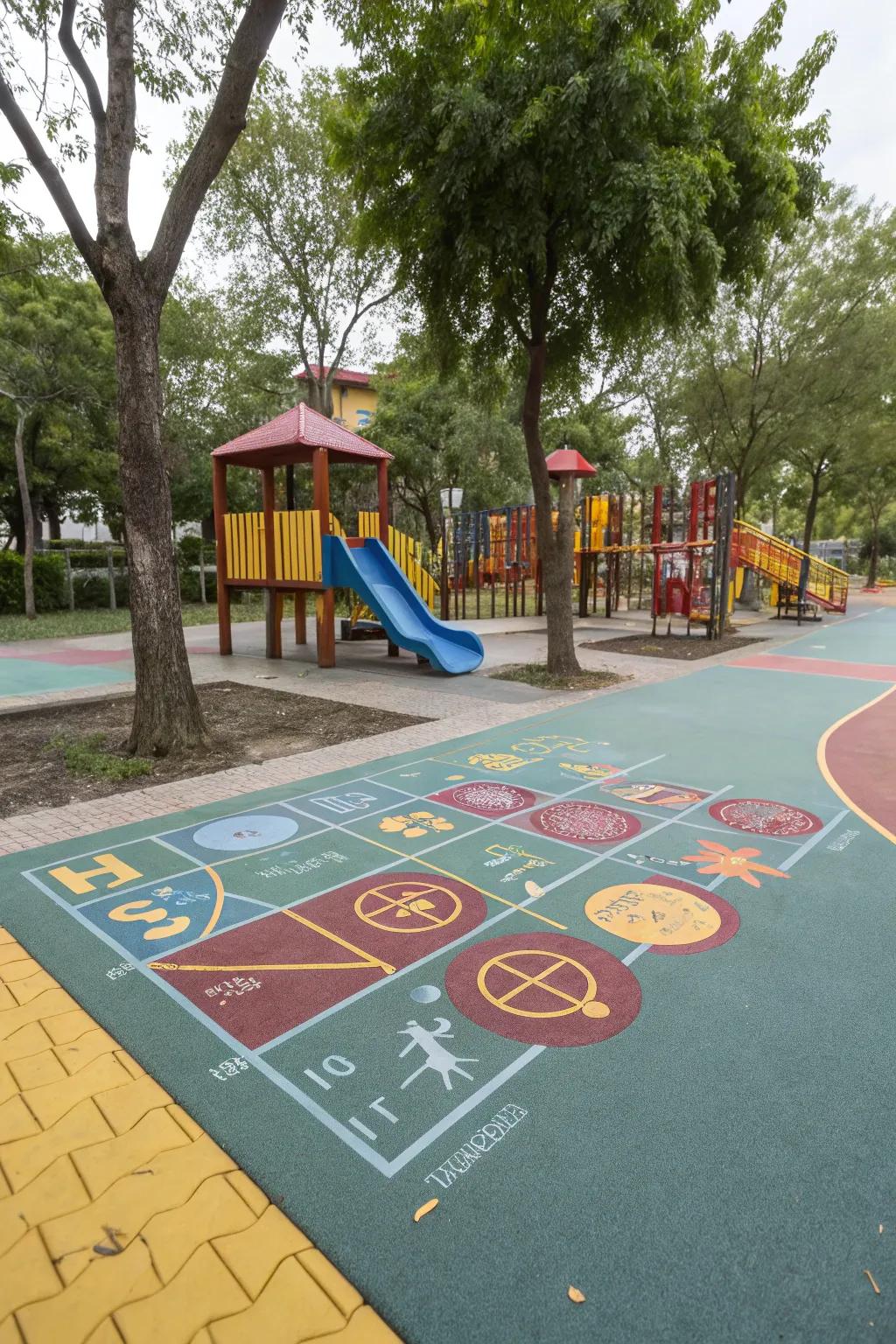 Interactive floor games bring the play area to life.