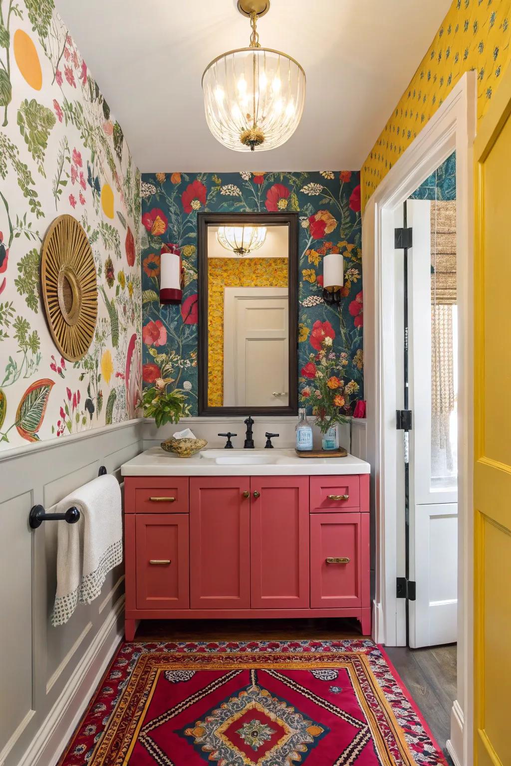 A half-bath featuring striking highlights that introduce vibrancy.