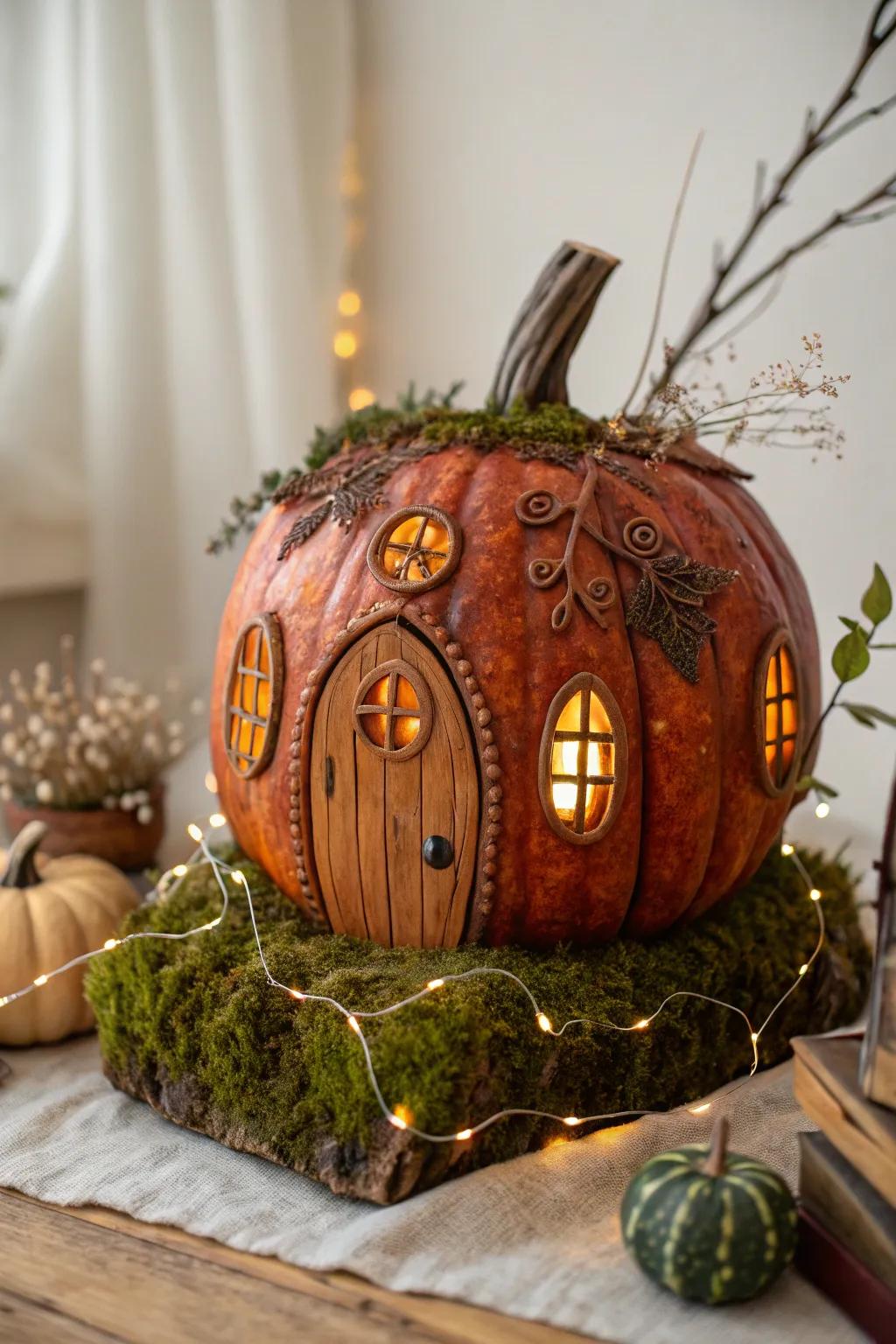 Transform your autumn d&eacute;cor with a dash of fairy enchantment utilizing a relic pumpkin fairy edifice.