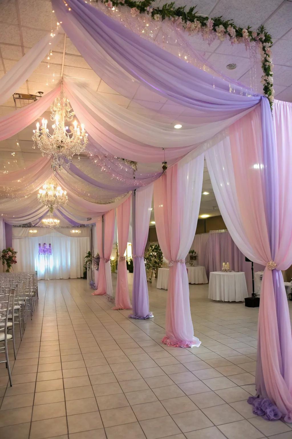 Refined drapery material enhances the lavishness and sophistication of the function.