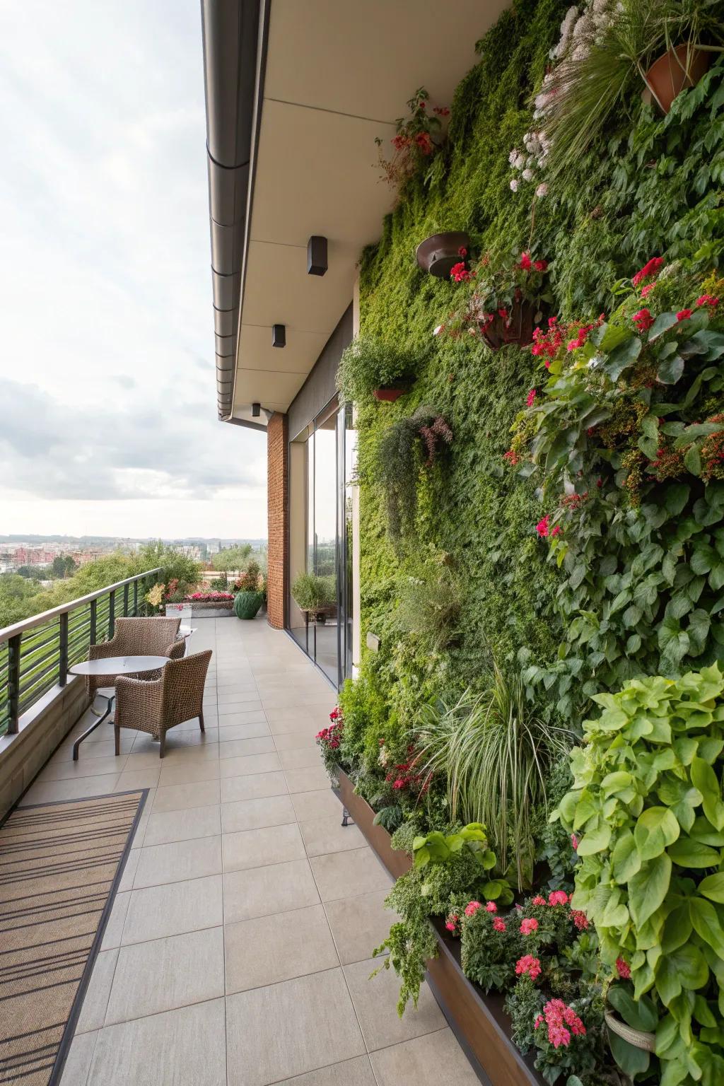 A skyward greenery partition injects vitality and seclusion.