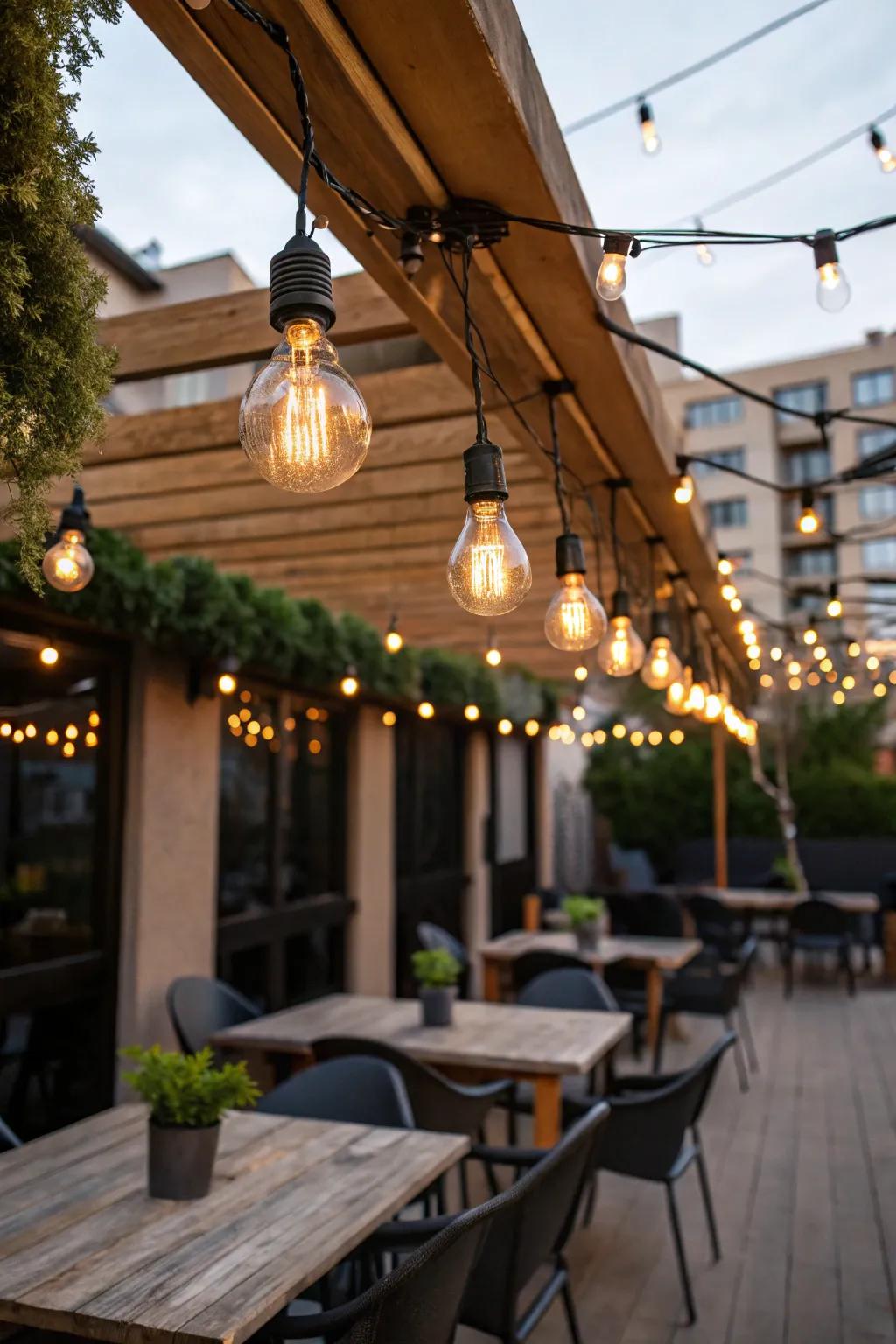 Classic lightbulbs tender an inviting, reminiscent gleam.