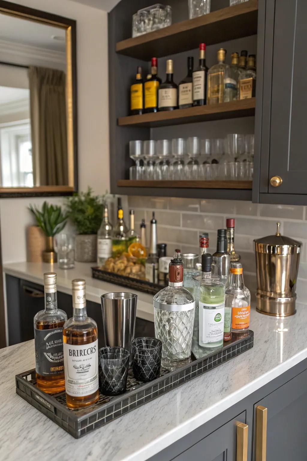 A cocktail nook adds a touch of sophistication and fun.