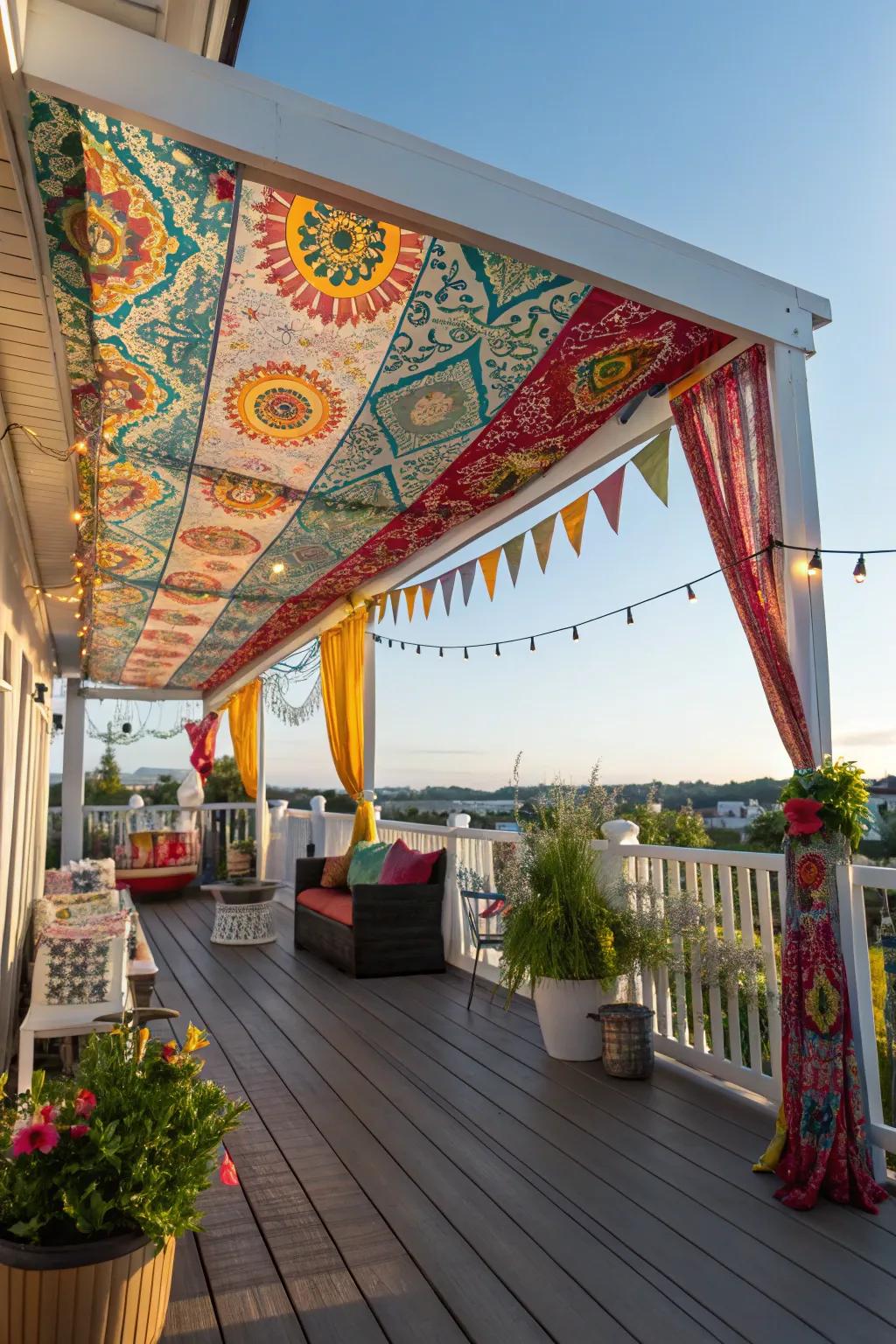 Textile overhead coverings add a splash of color and comfort to decks.