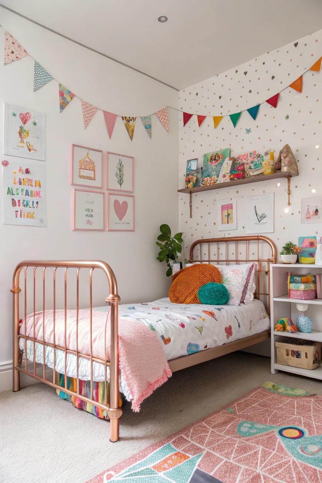 Rose gold adds a playful, magical touch to a child's room.