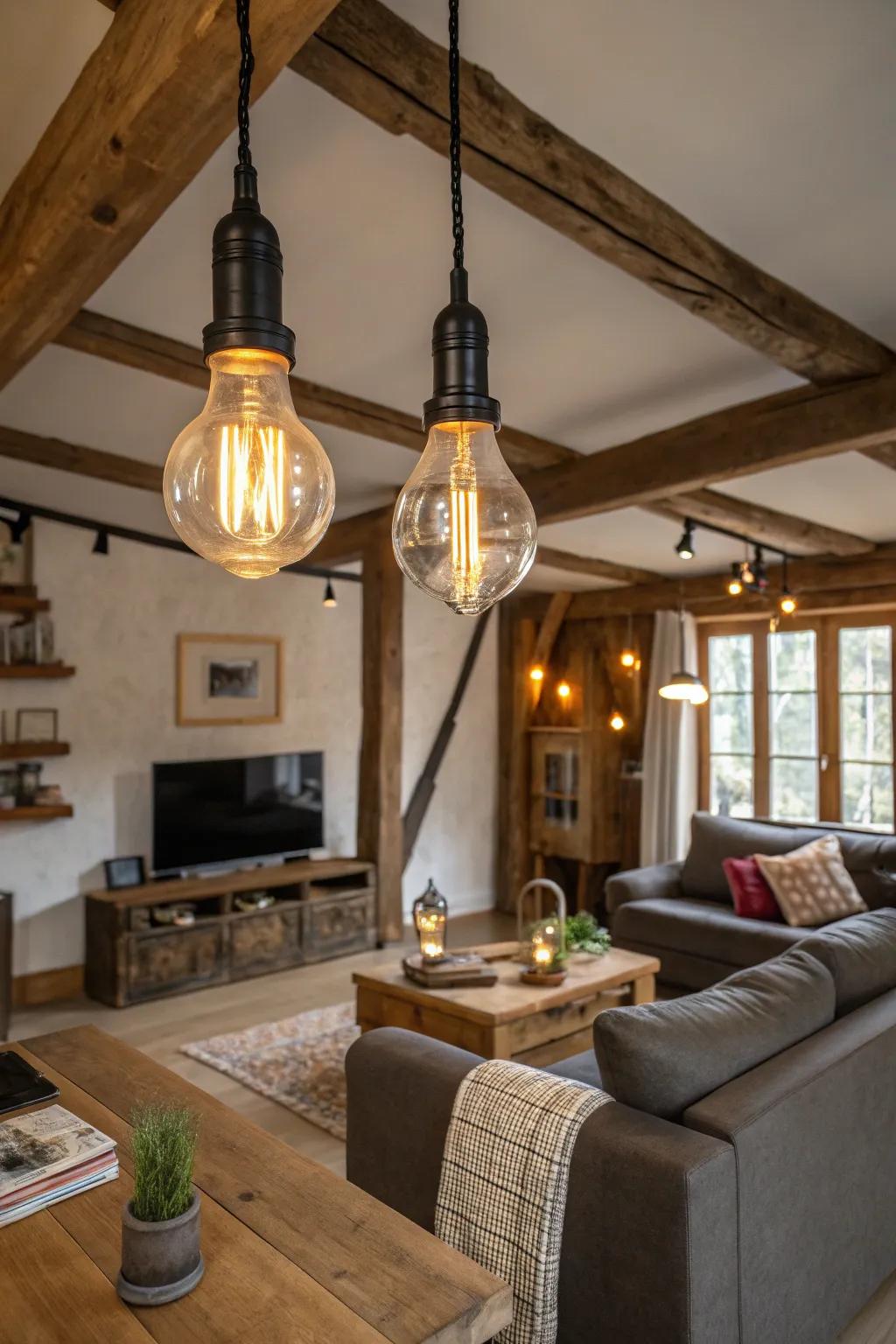 Traditional bulbs in modern fixtures blend traditional charm with contemporary design.