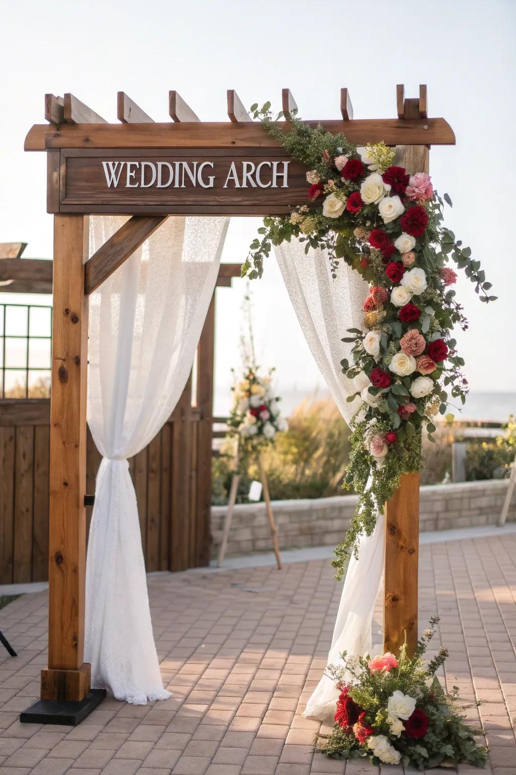 A personalized arch, reflecting the couple's distinct style and history.