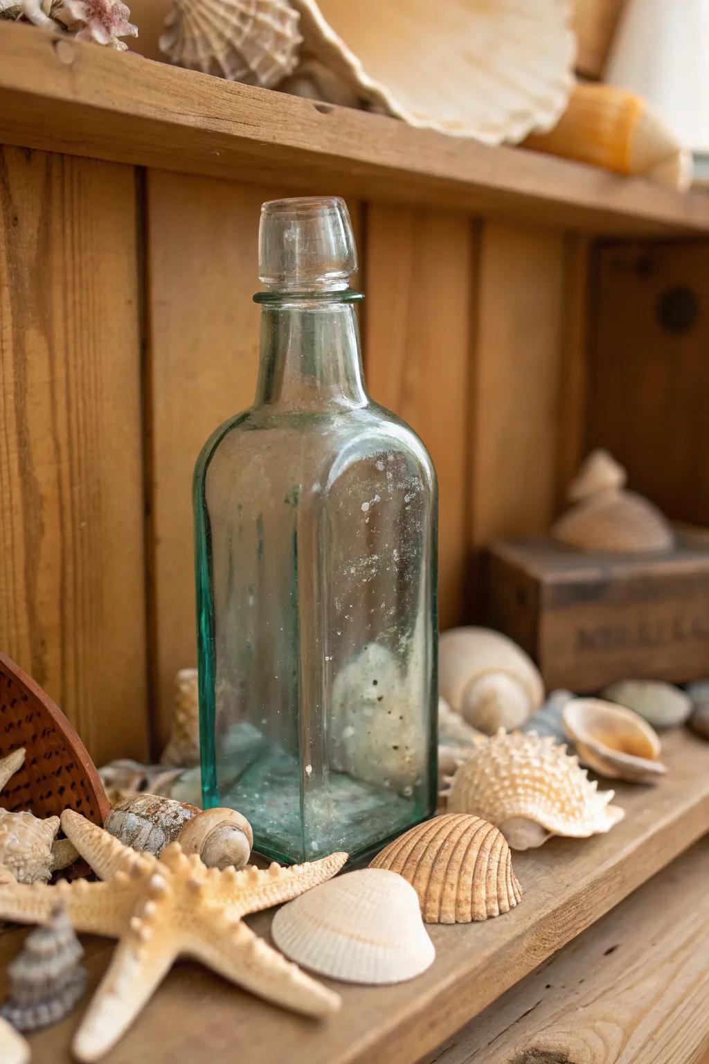 Vintage and seashells coalesce for a display brimming with heritage and appeal.