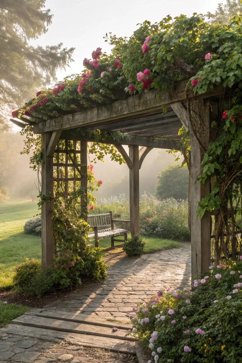 An arbor hideaway extends a whimsical escape.