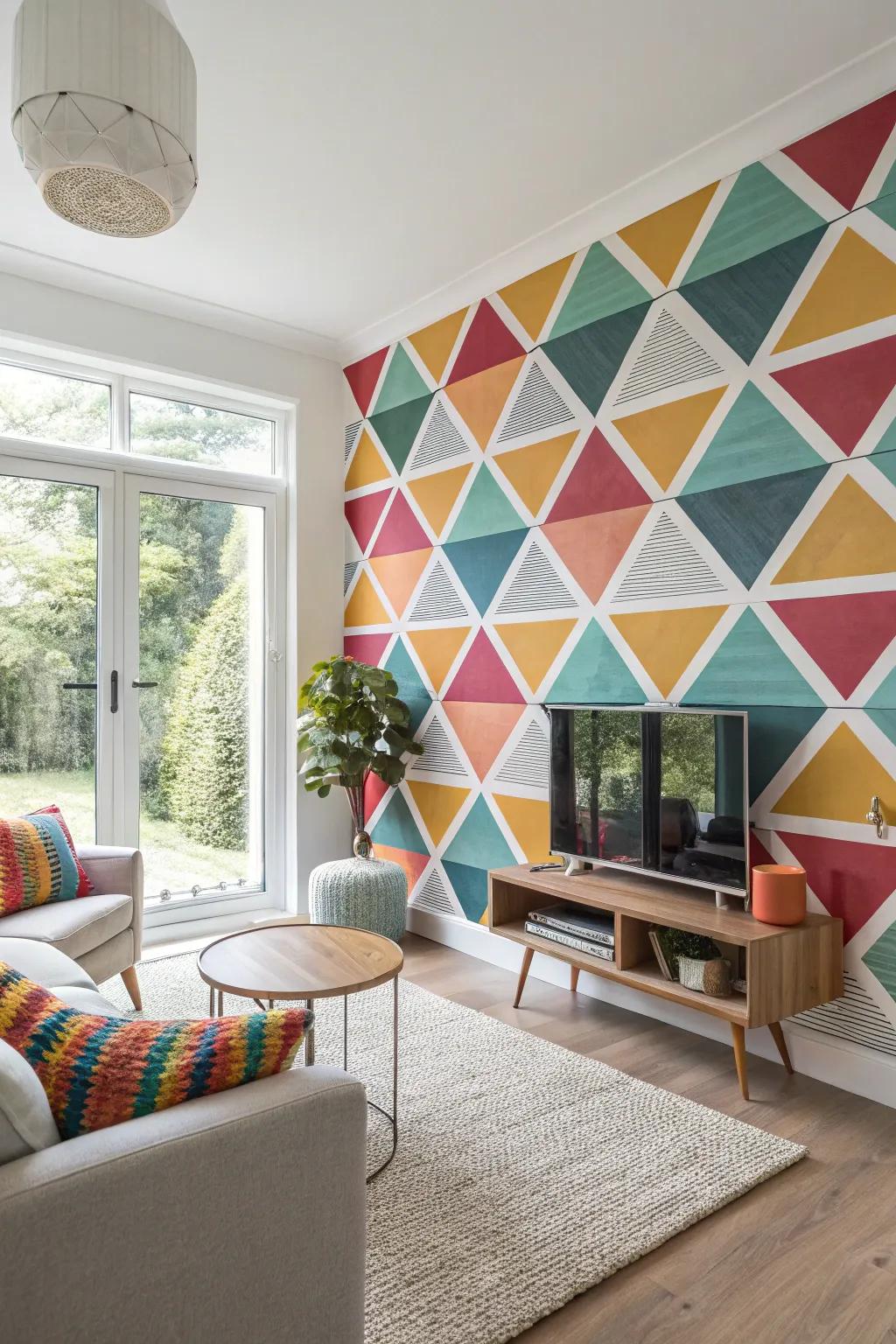 Make a statement with a geometric-style selfie backdrop.