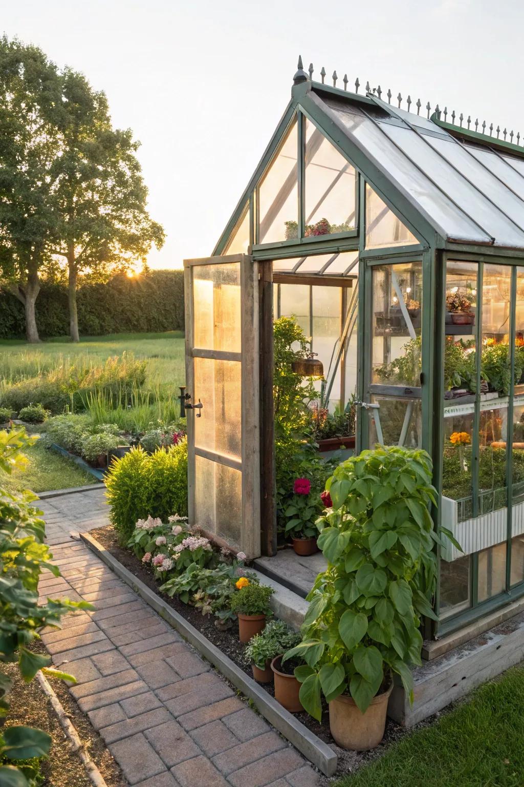 A garden shed converted into a mini hot house.