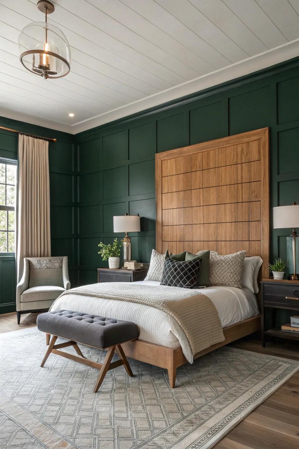 Two-tone shiplap enriches depth and visual interest to your bedroom.