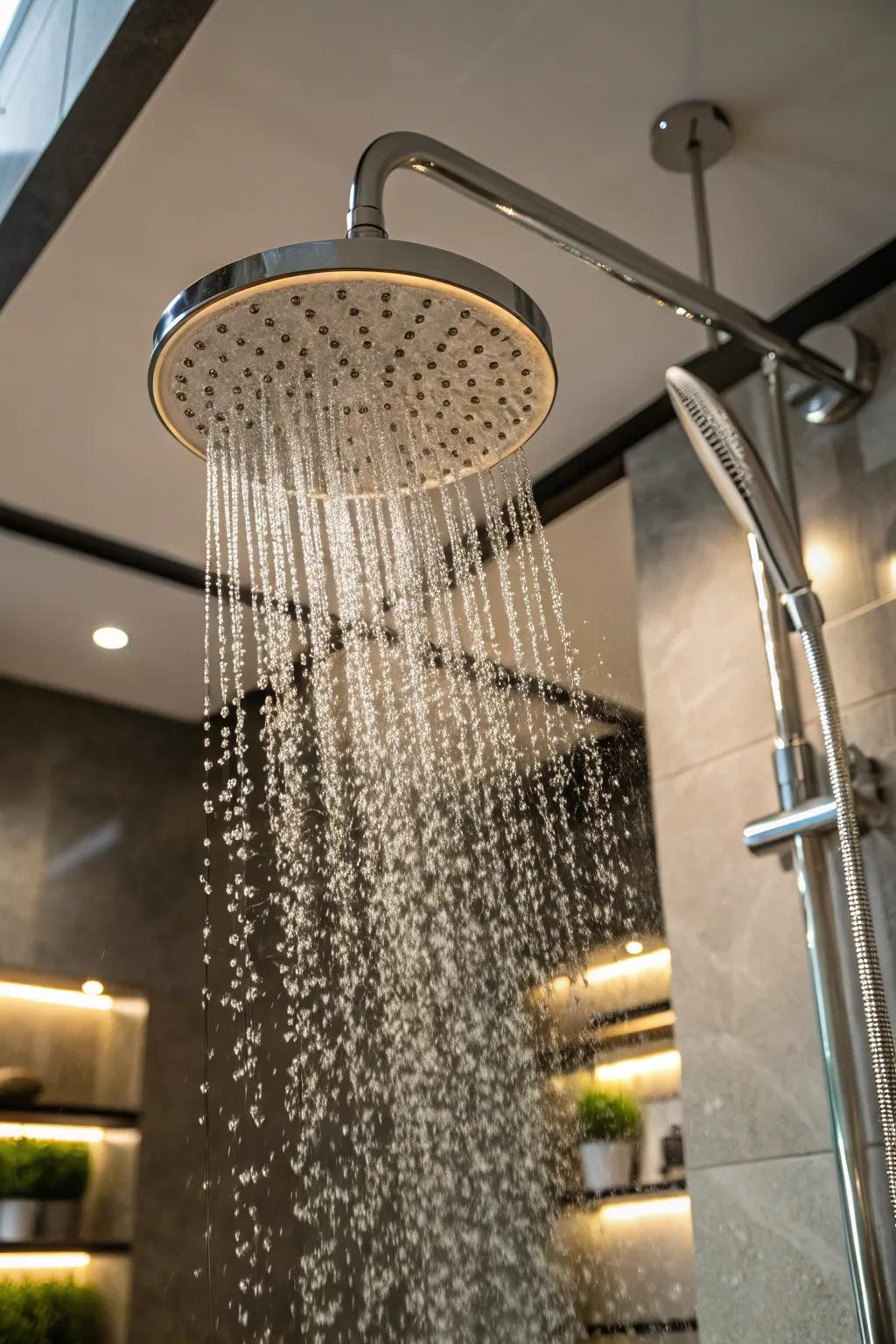 Delight in the extravagance of a downpour showering experience.
