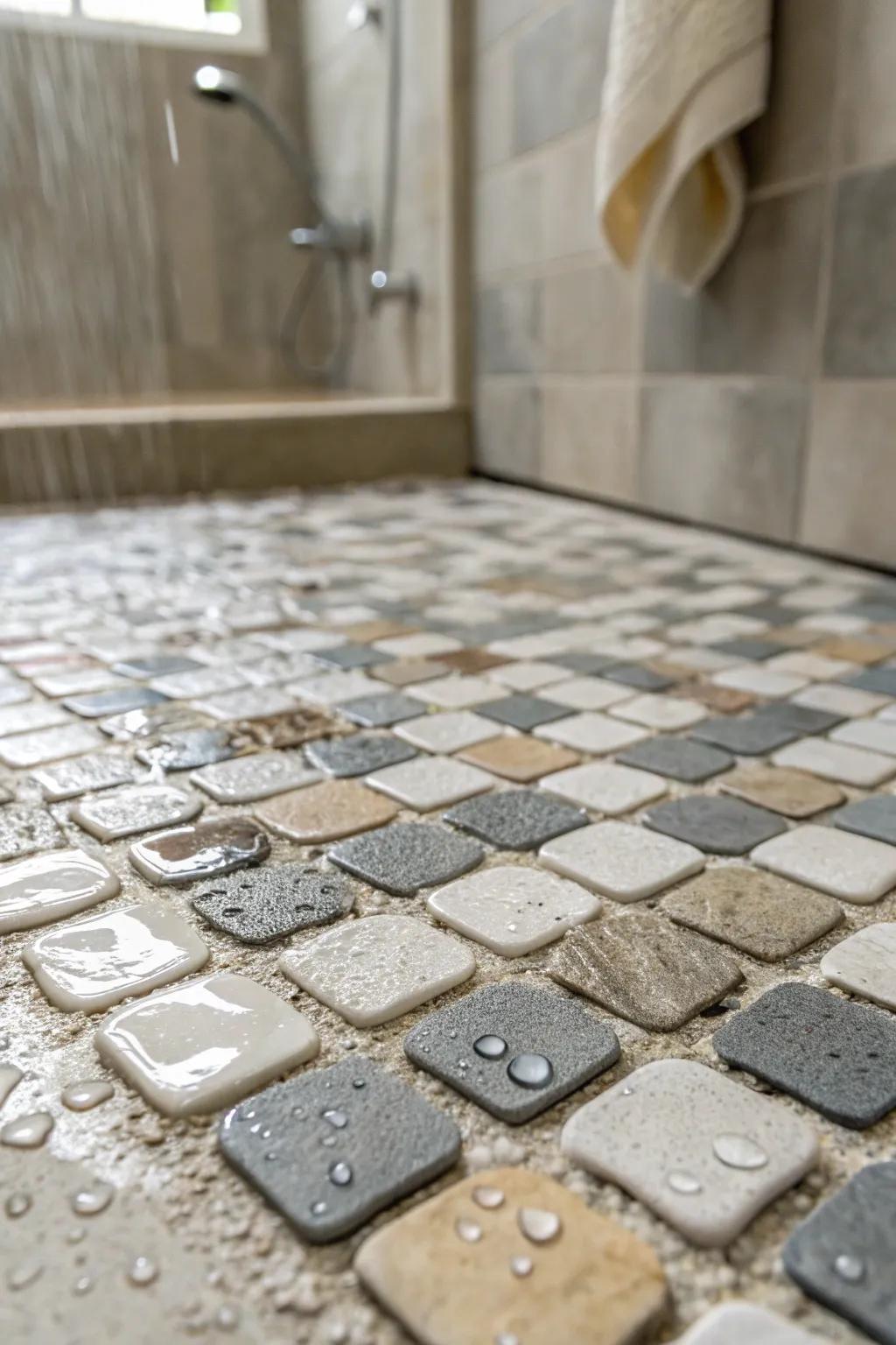 Fused materials enhance depth and texture to your shower base design.