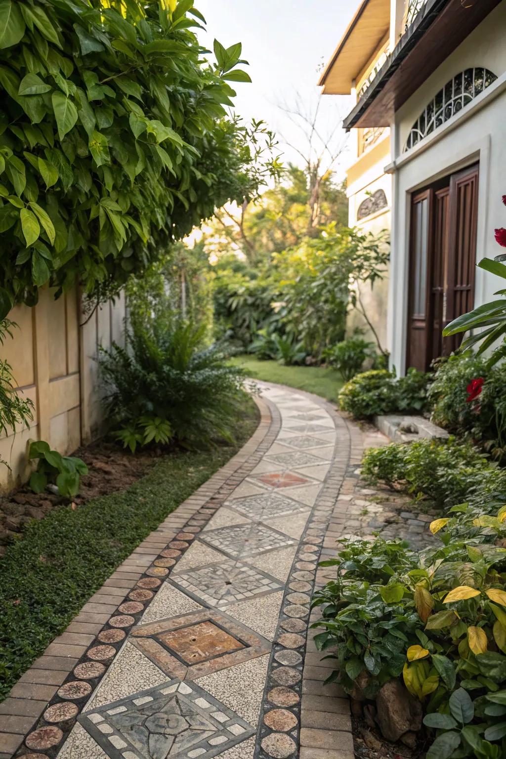 Tile stones add an artistic flair to your side yard.