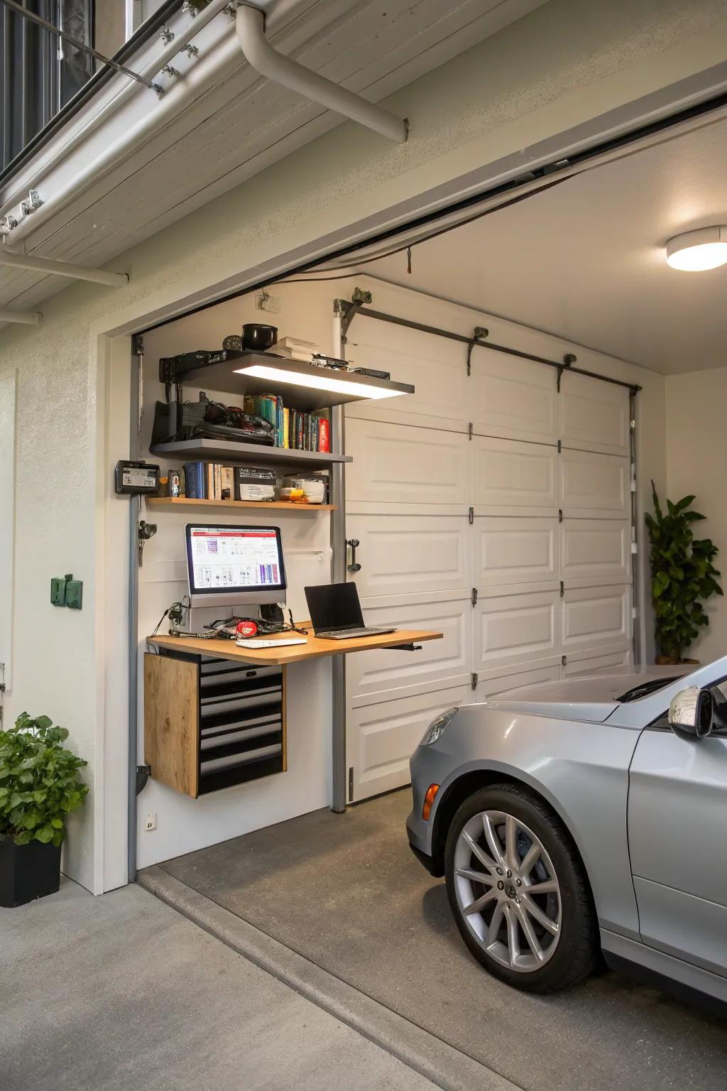 Floating desks offer a tidy, space-saving workstation.