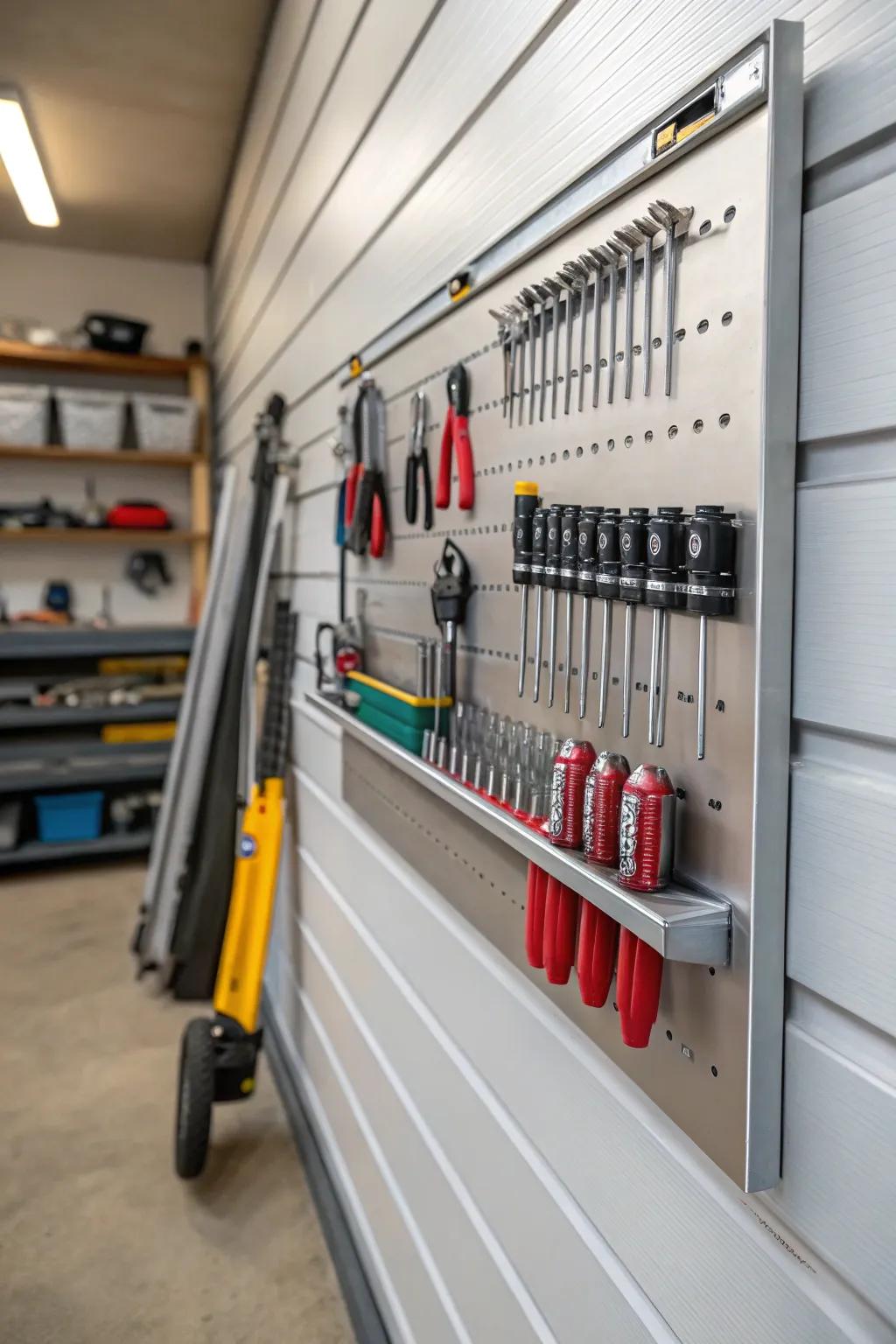 A magnetic tool strip on the panel-track keeps small tools accessible.