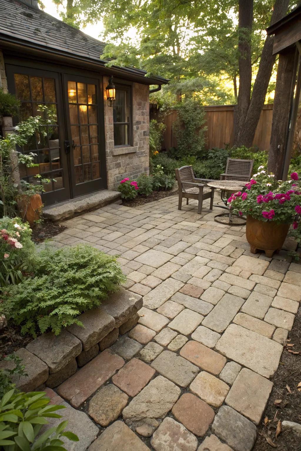 Repurposed elements impart unique individuality to patio schemes.