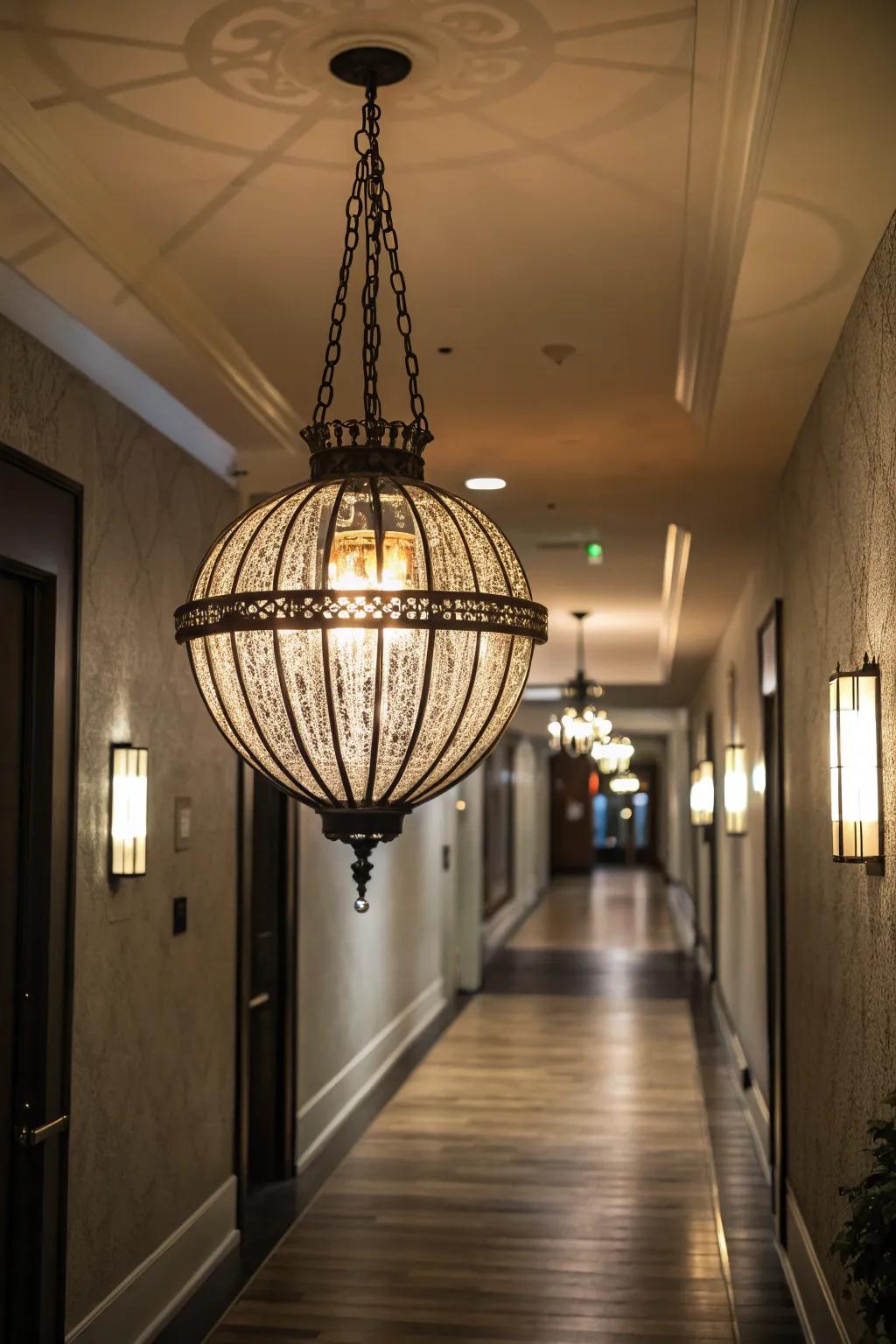 An attention-grabbing light fixture can transform your hallway into a striking area.