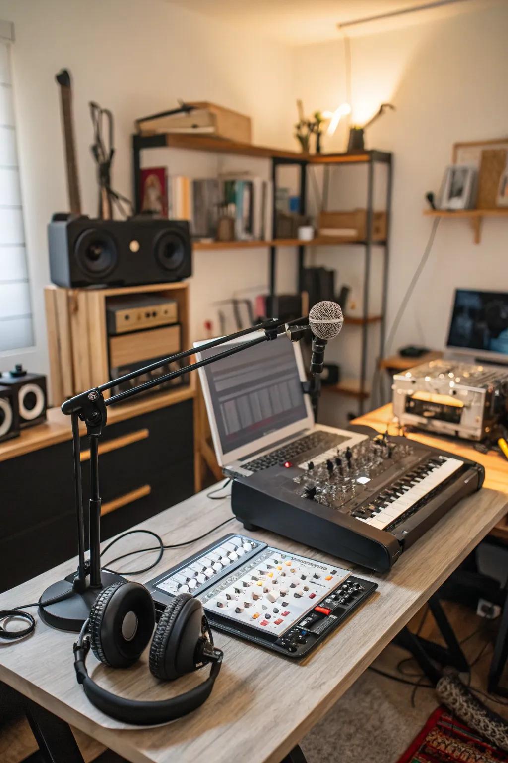 Mobile recording instruments keep the studio adaptable and clutter-free.