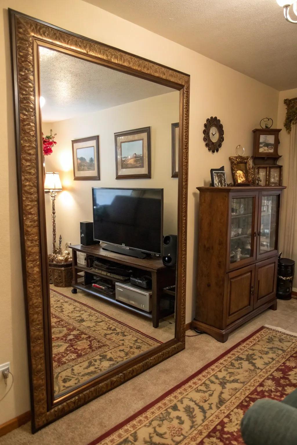 Reflective surfaces can create the illusion of a more expansive living area.