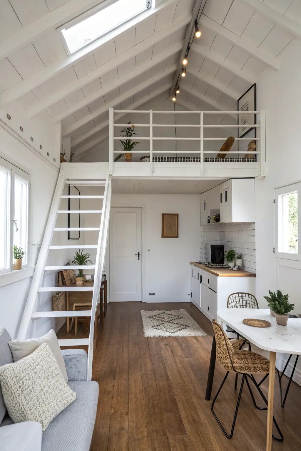 Minimalist decor sustains a spacious and serene loft atmosphere.