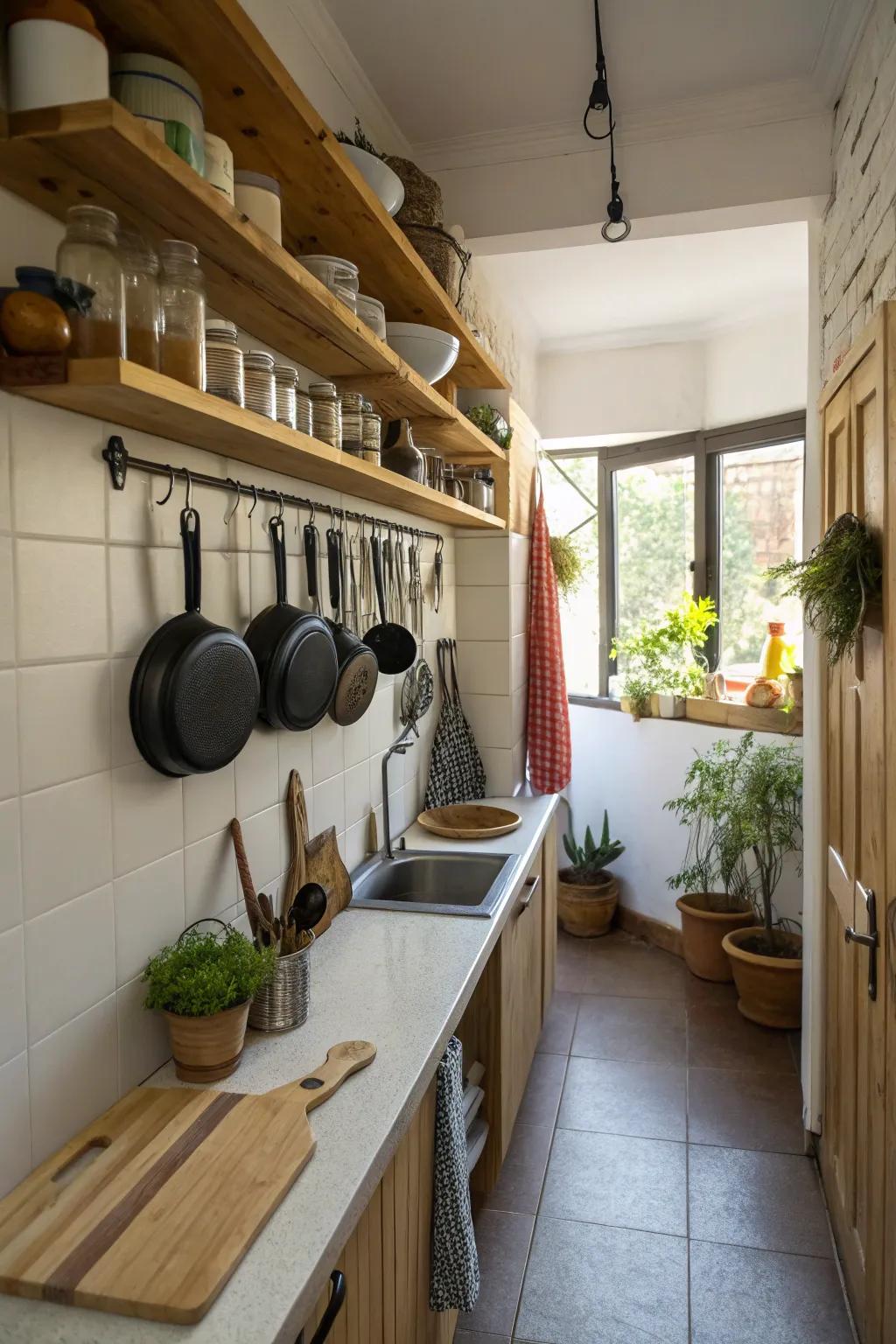 Useful accessories elevate this cooking space's usability and charm.