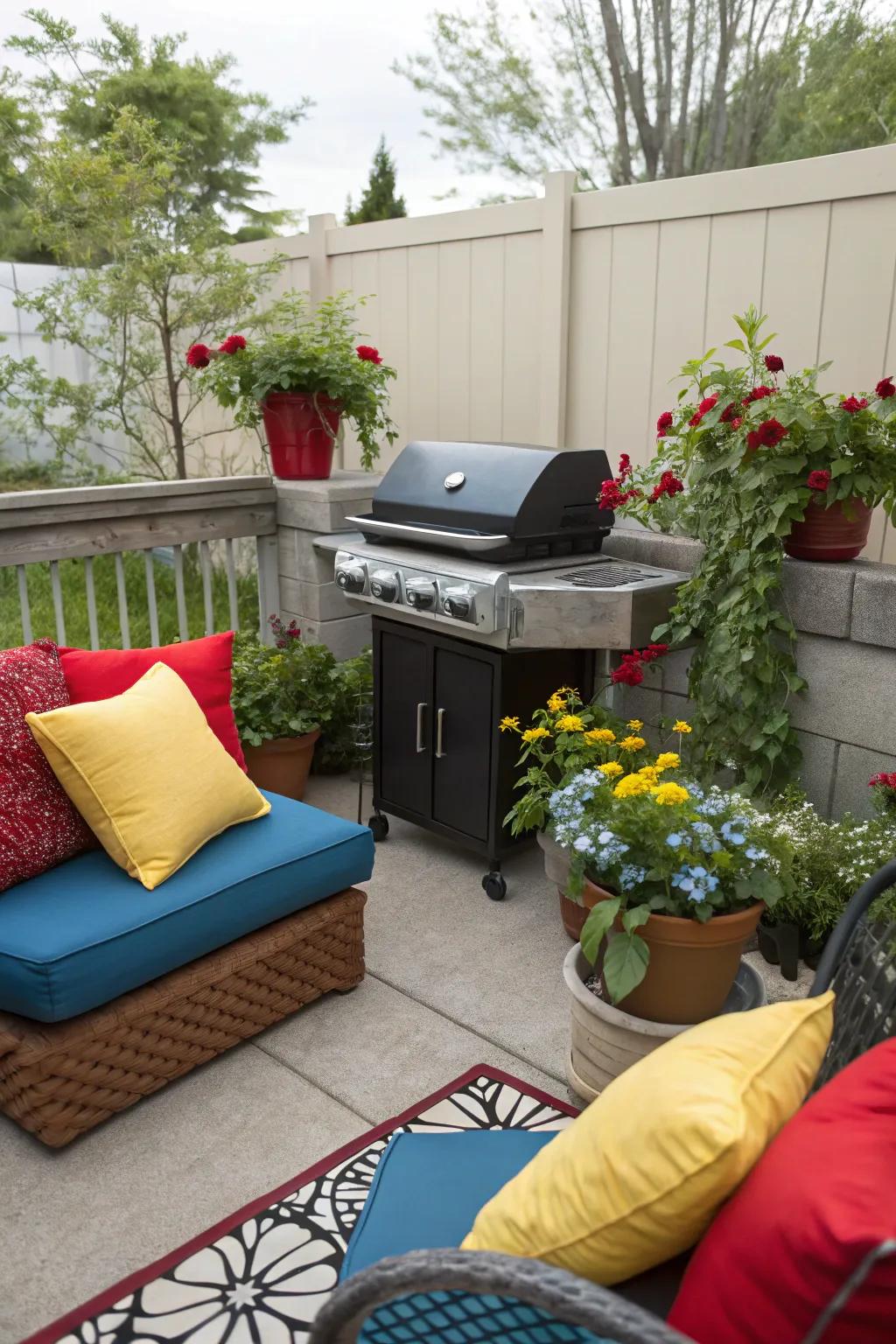 Colorful accents make patios more welcoming.