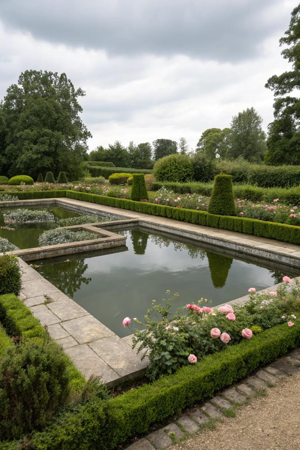 Exact shapes inject a contemporary touch into compact pond aesthetics.