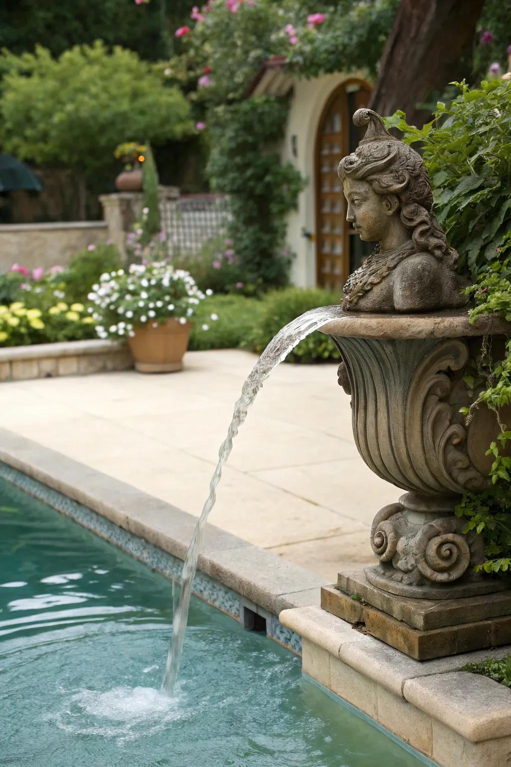 Spouting statues add a whimsical and charming touch to your pool.