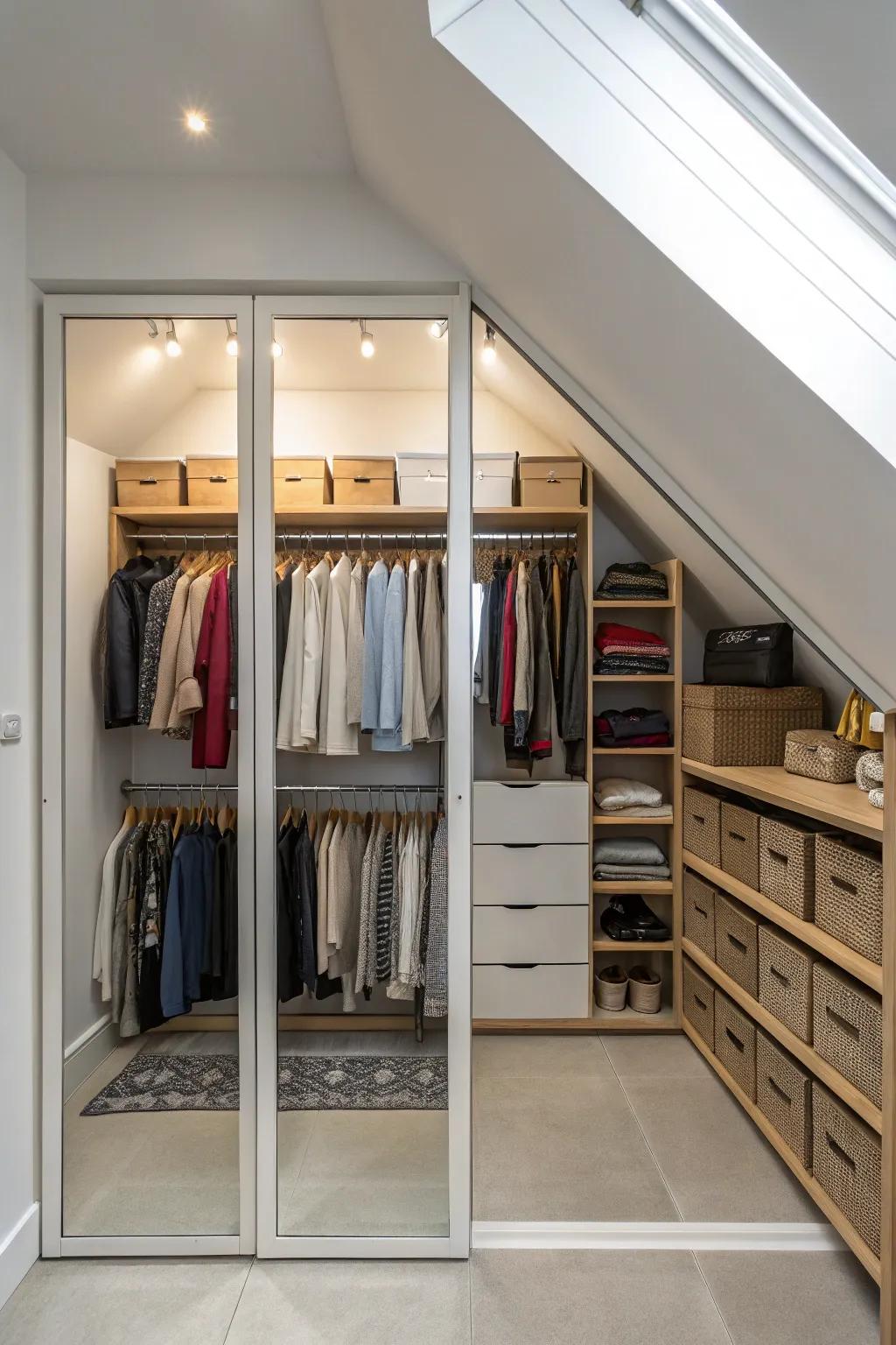 Mirrored surfaces enhance light and create a spacious feel.