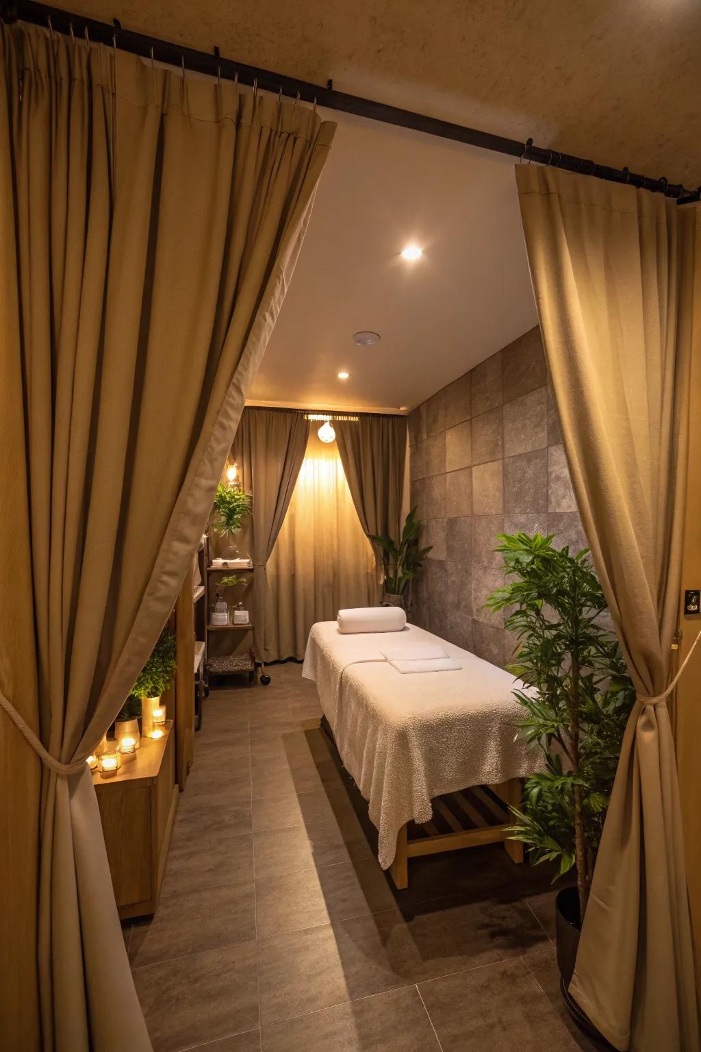 Drapes provide privacy, turning your massage space into a serene escape.