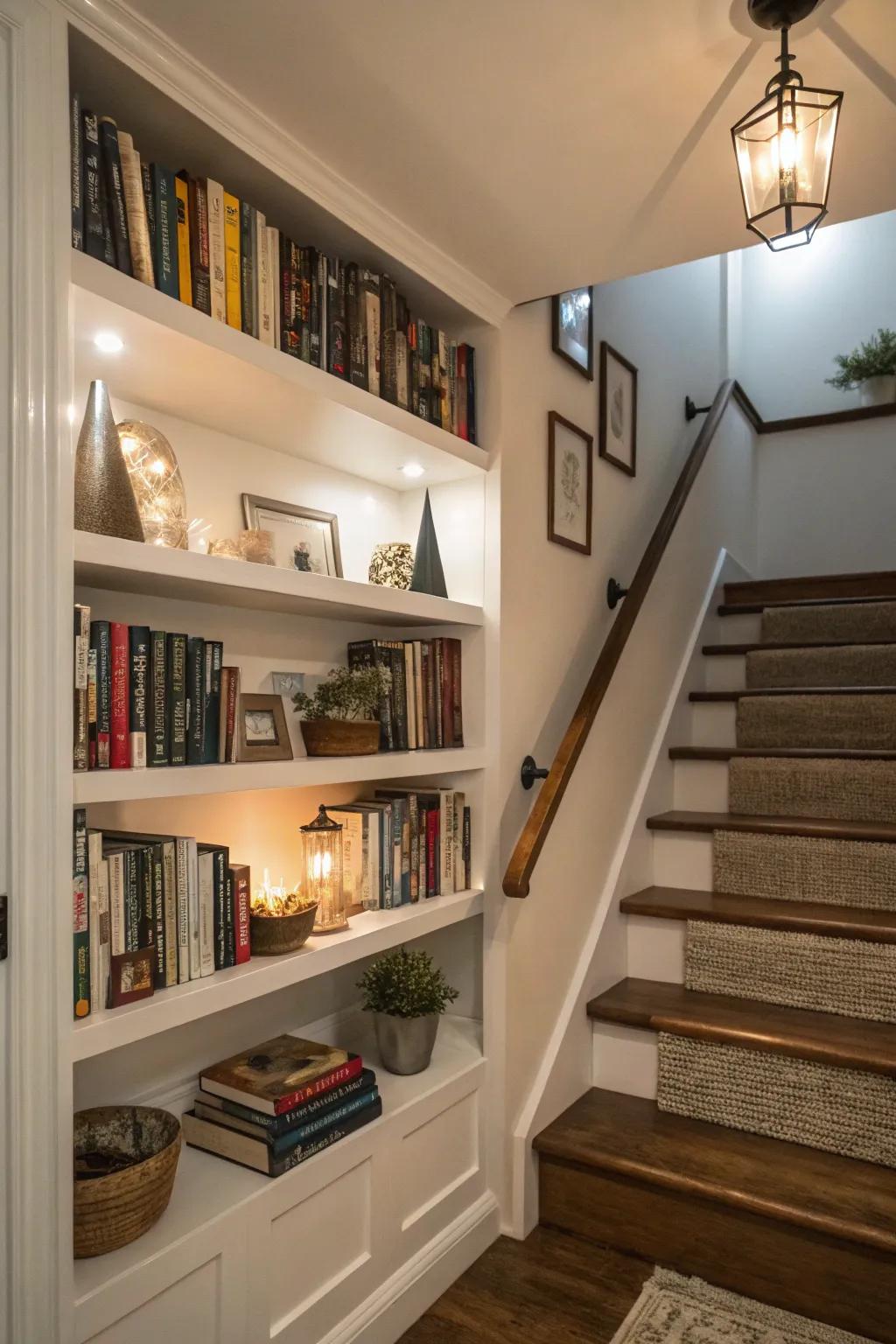 Floating shelves maximize display space without adding clutter.