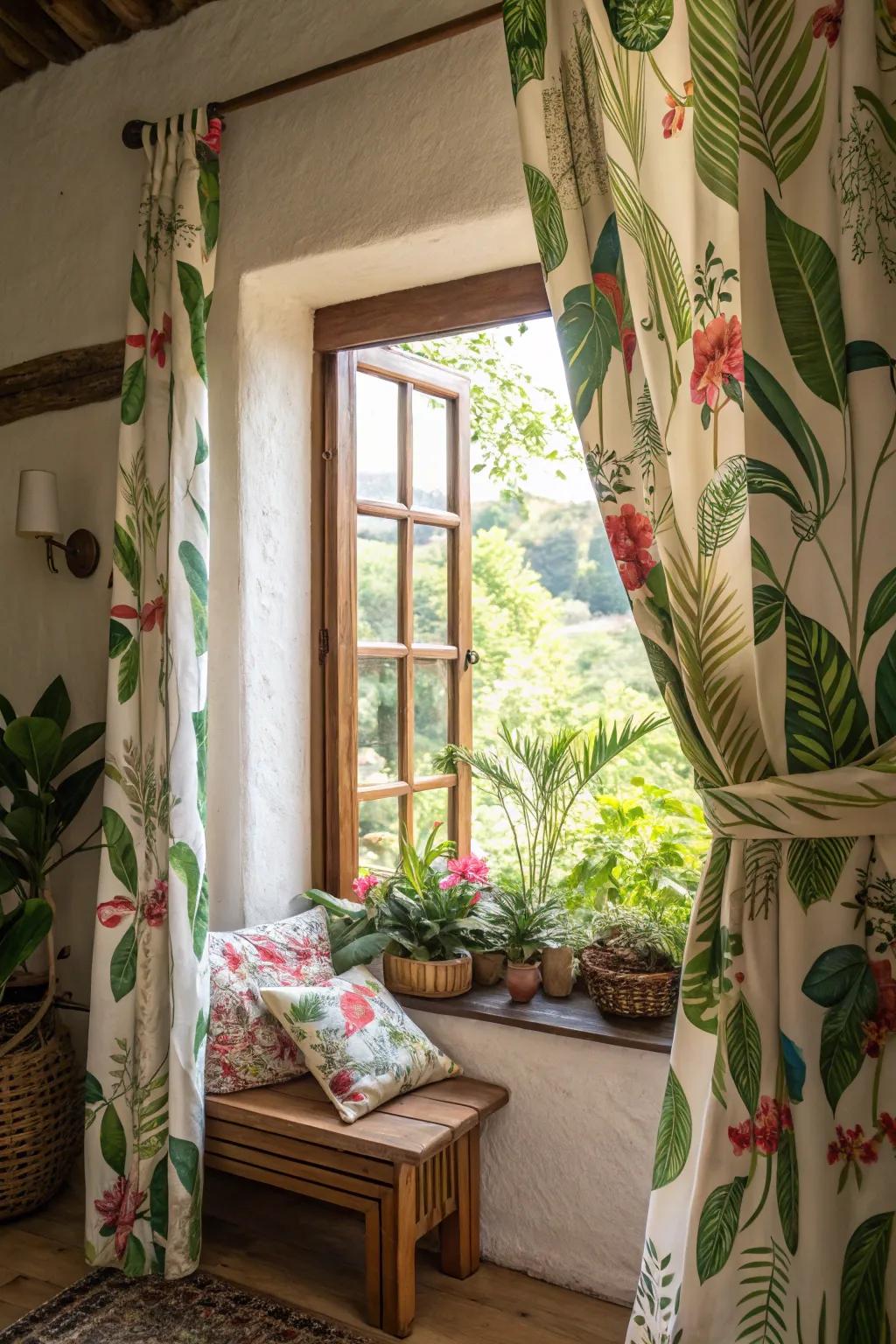 Botanical prints bring a refreshing, natural vibe to small windows.