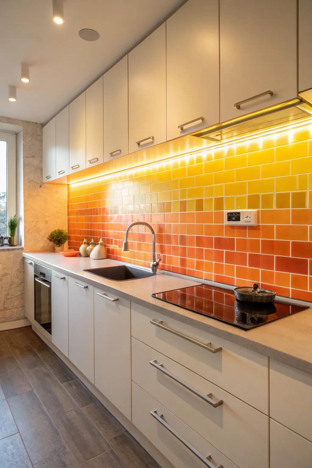 A gradient backsplash captures the charm of a Southwest sunset.