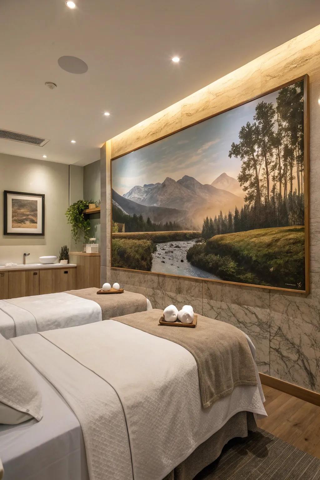 Soothing mural art adds a personal and calming touch to your space.