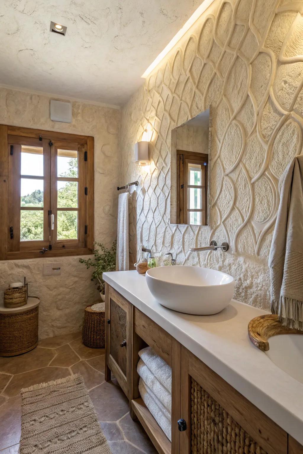 Textured plaster walls add depth and a classic Spanish feel.