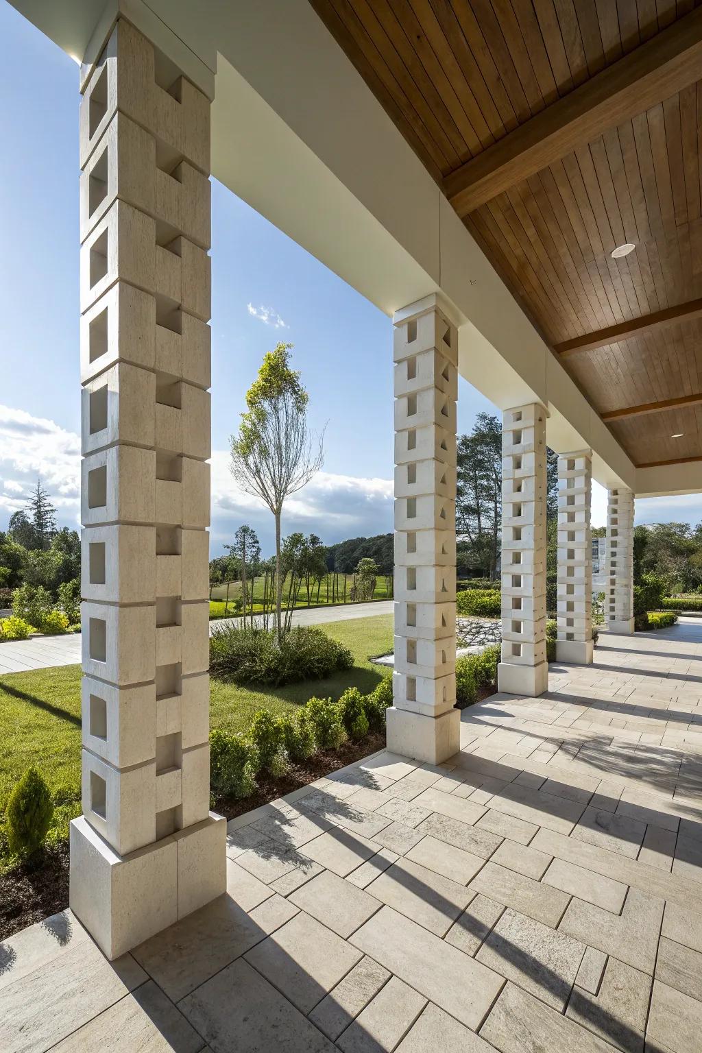 Asymmetrical rectangular pillars offer a modern artistic flair.