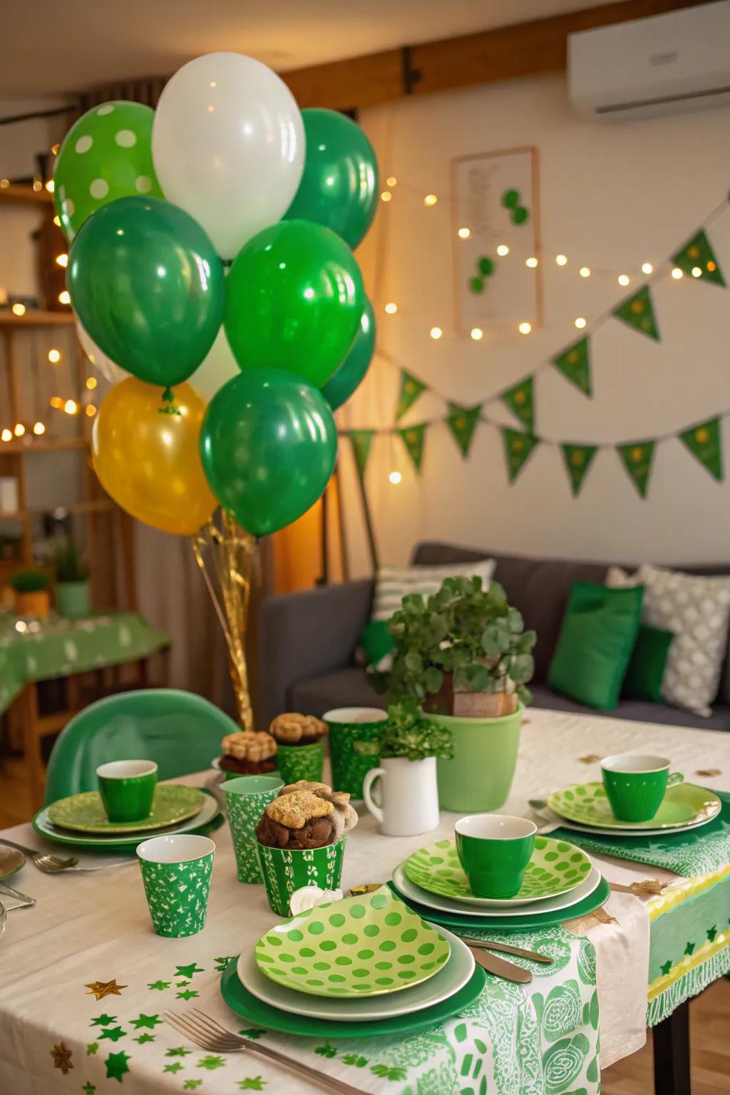 A charming tea gathering setup ideal for St. Patrick's Day.