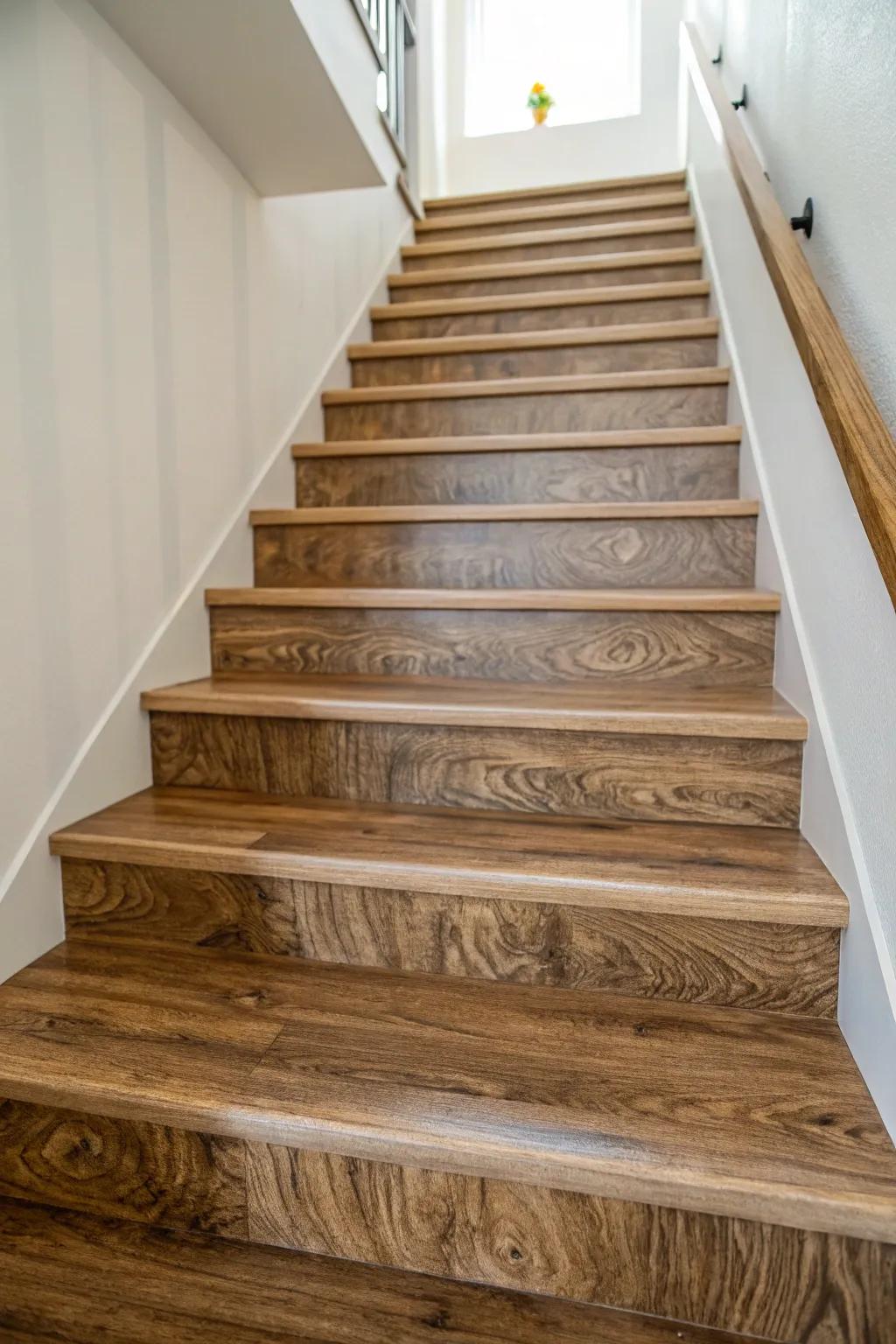 PolyStep step coverings provide durability and mimic the aesthetic of wood.