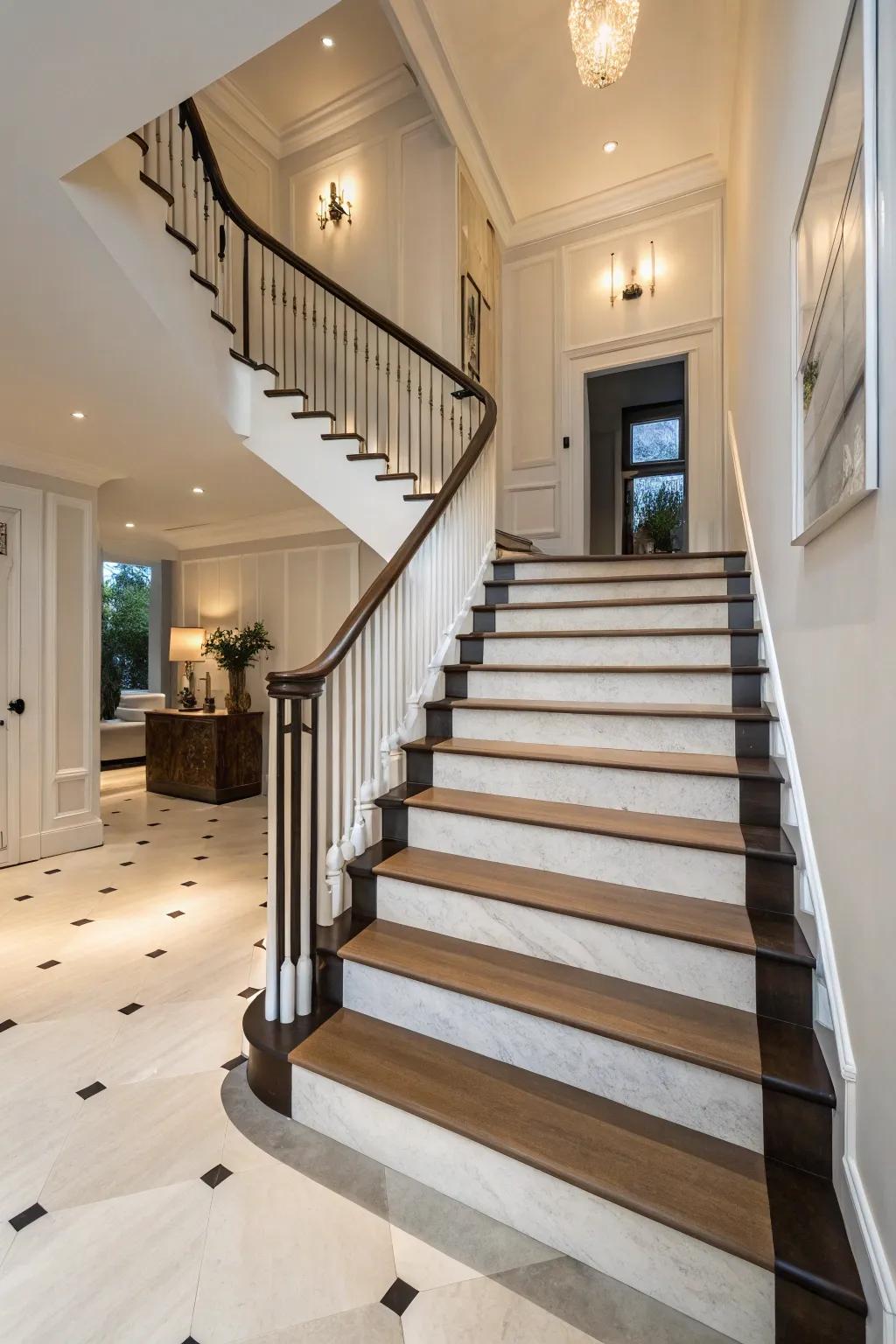 Duotone colors amplify depth and character in this staircase layout.