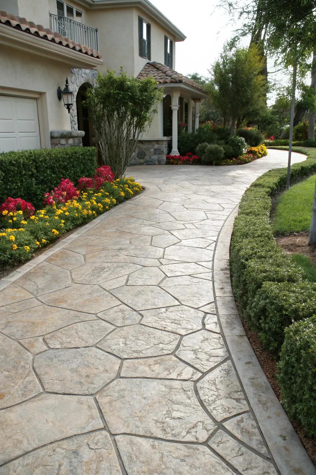 Inherent rock impressions present an opulent visual in this driveway.