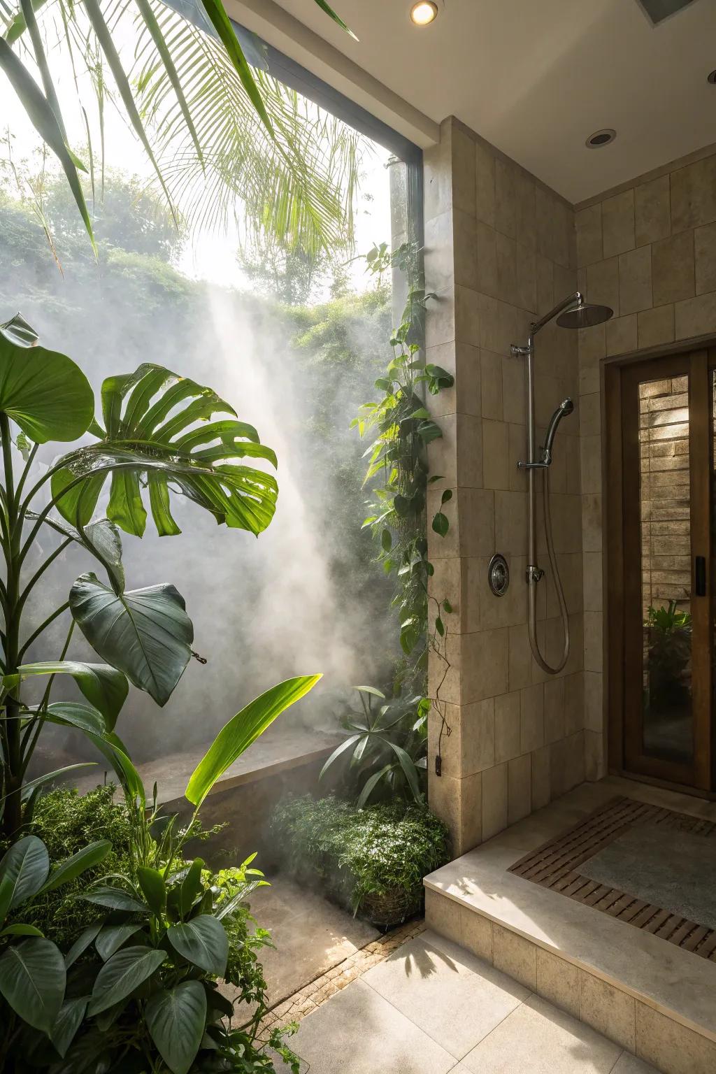 Plant accents bring life and freshness to steam showers.