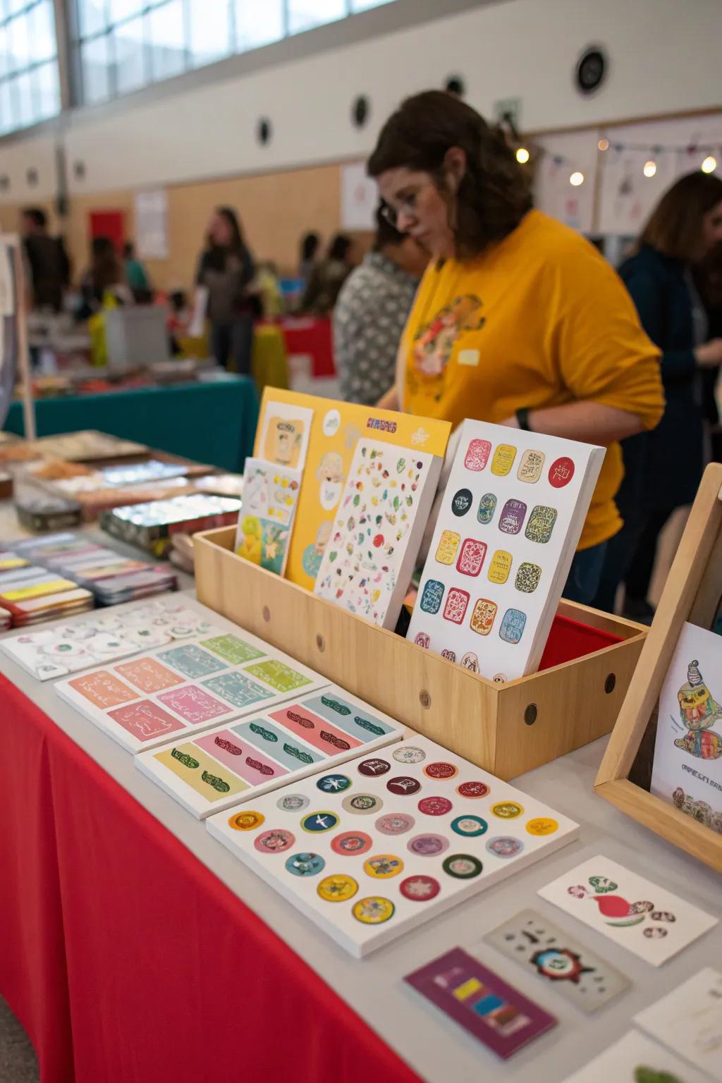 Organize stickers on a tabletop display board.